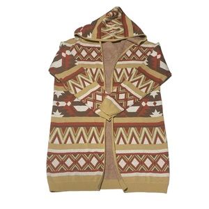 NWOT Simons Twik Red Tan Aztec Hooded Cardigan Size Medium
